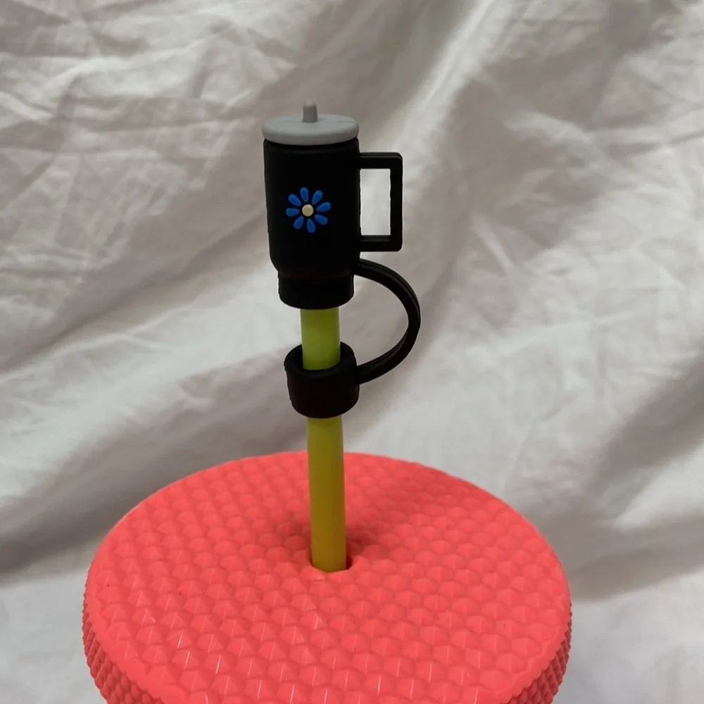SHEIN 2 silicone straw cover cap for Stanley Cup. Pink & black straw toppers. - Picture 8 of 16